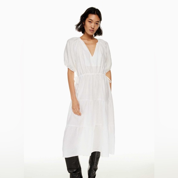 Wilfred Dresses & Skirts - Wilfred Decadence White Linen Dress Tiered Organic Linen Midi Dress